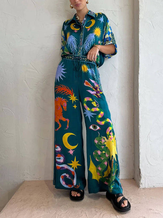 EMIRA Artistic Print Wide Leg Pant Set