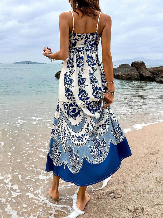 EMIRA Floral Ethnic Print Smocked Back Maxi Dress