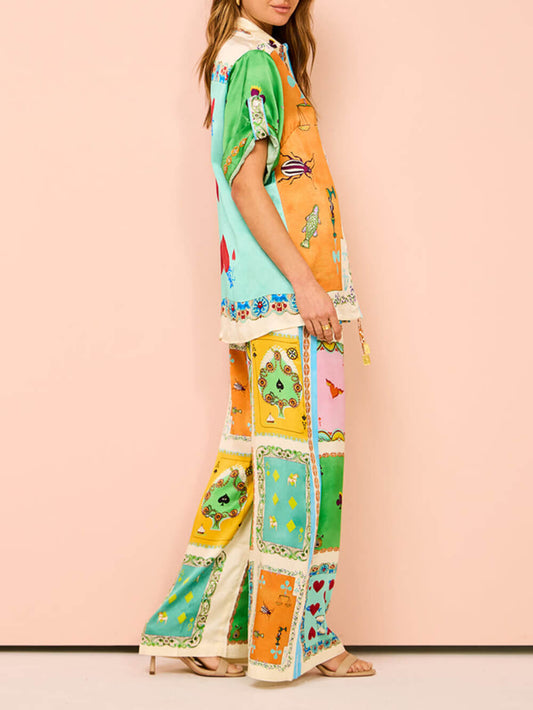EMIRA Summer Print Elastic Waist Wide Leg Pants