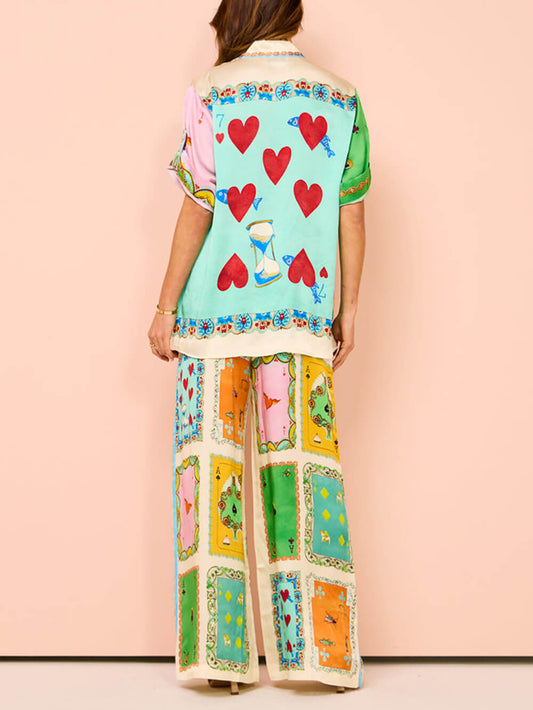 EMIRA Summer Print Elastic Waist Wide Leg Pants