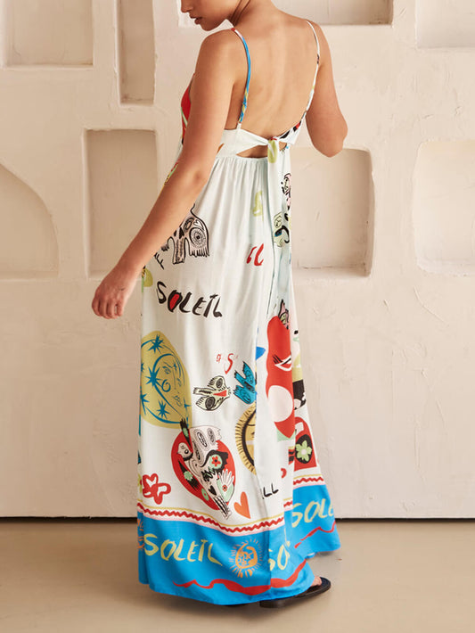 LORÉVA Artistic Print Satin Maxi Dress