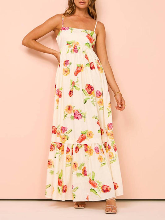 EMIRA Floral Print Halter Backless Maxi Dress