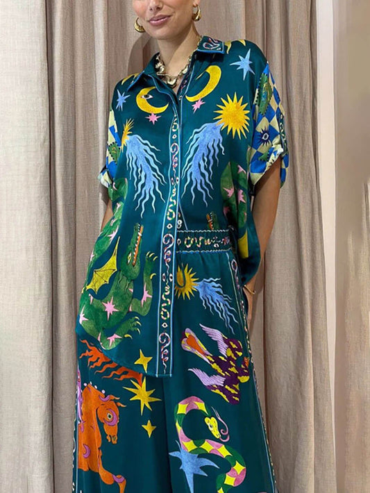 EMIRA Artistic Print Wide Leg Pant Set