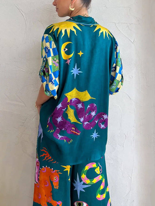 EMIRA Artistic Print Wide Leg Pant Set