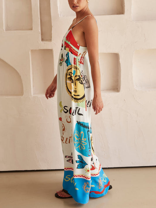 Artistic Print Maxi Dress, Summer Resort Beach Dress