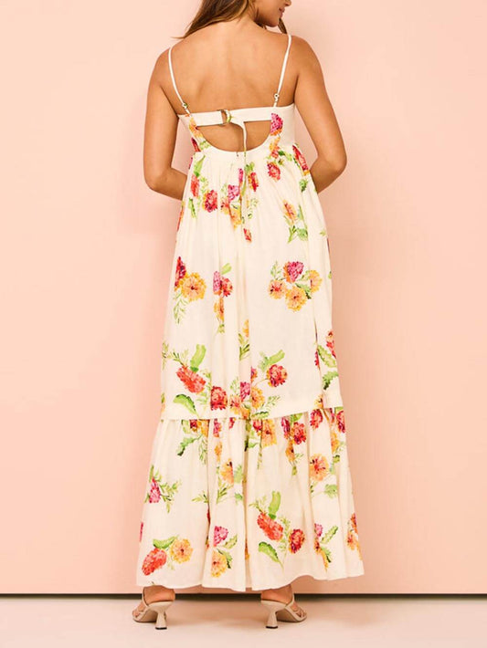 Floral Print Halter Backless Maxi Dress, Summer Resort Beach Dress