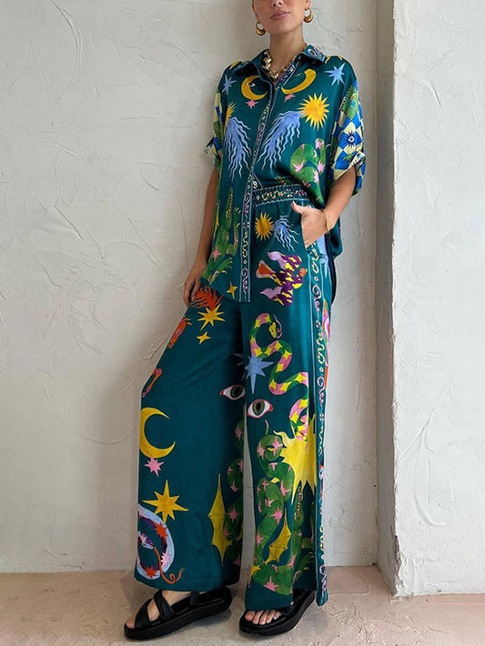 EMIRA Artistic Print Wide Leg Pant Set