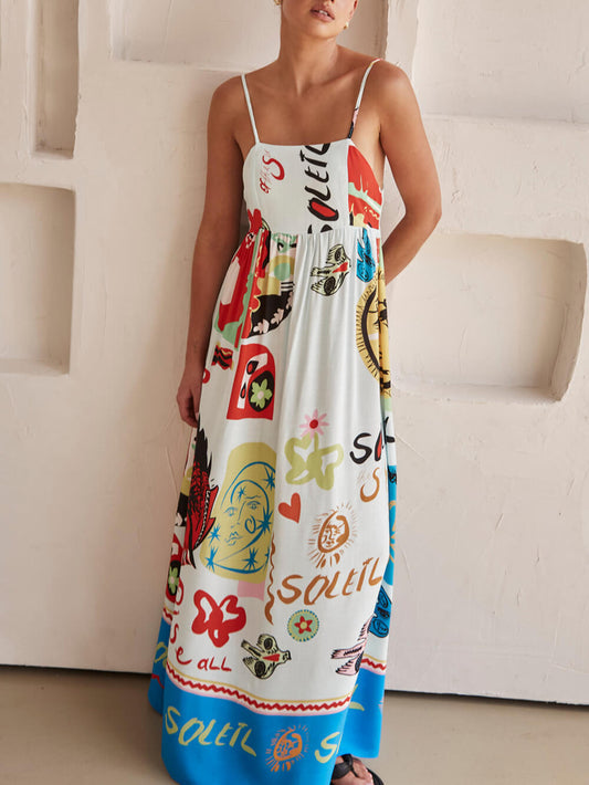 Artistic Print Maxi Dress, Summer Resort Beach Dress