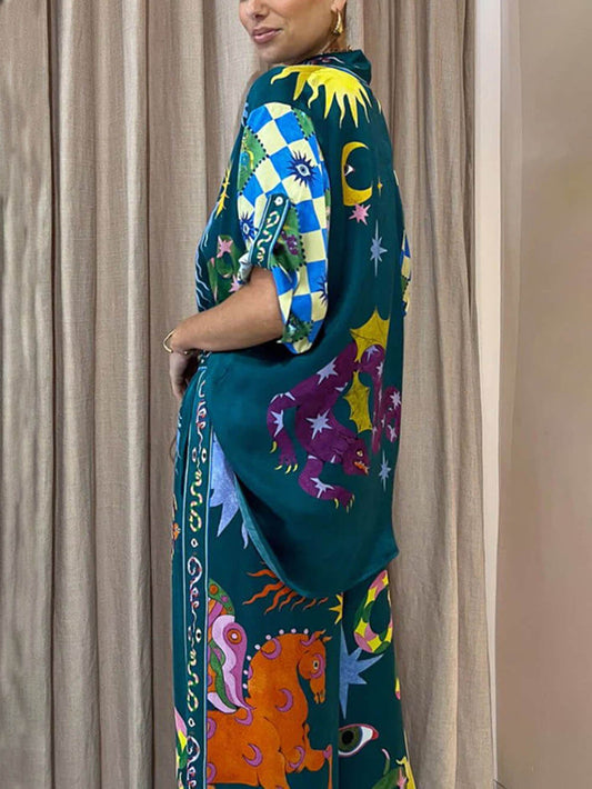 EMIRA Artistic Print Wide Leg Pant Set
