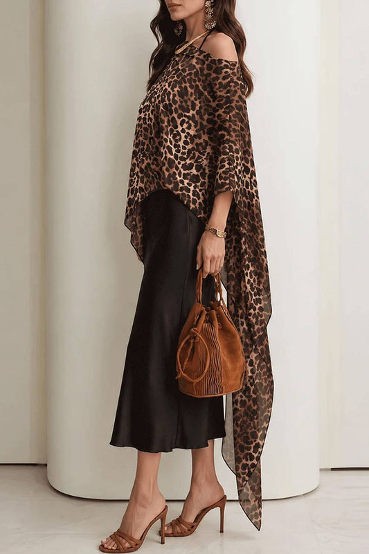 Vintage Leopard Print Contrast Shirt Long Dress
