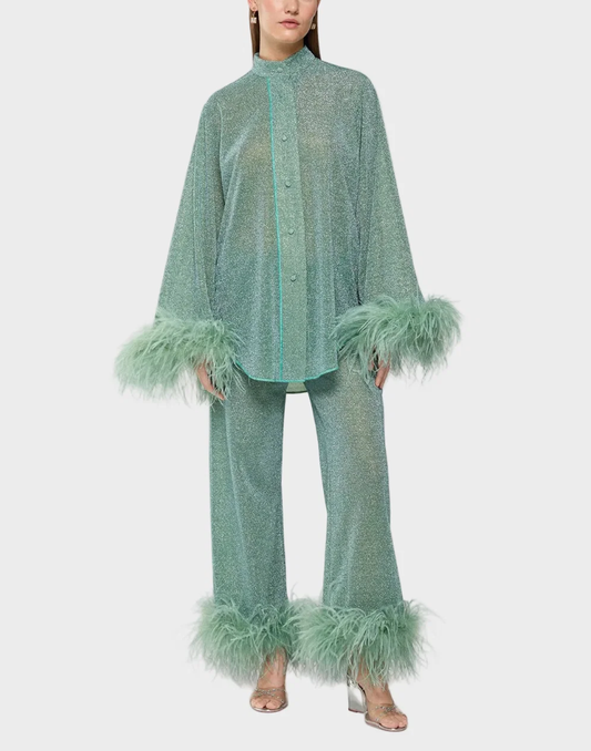 Mint Green Bright Silk Two-Piece Set