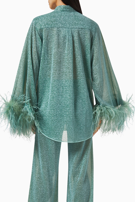 Mint Green Bright Silk Two-Piece Set