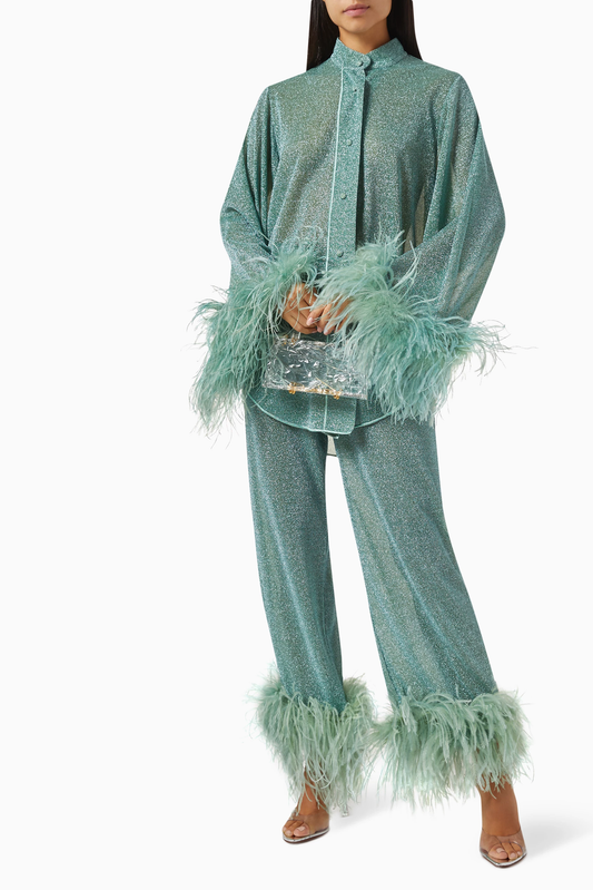 Mint Green Bright Silk Two-Piece Set