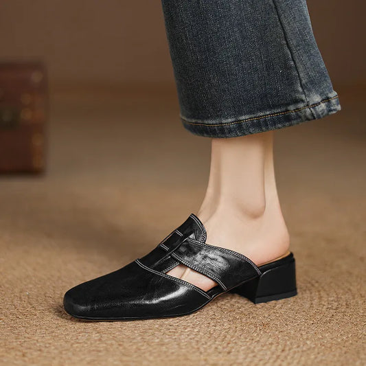 LORÉVA Square Toe Leather Mules