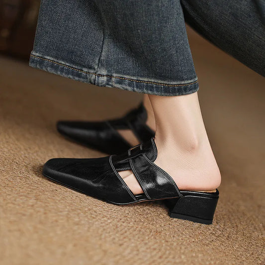 LORÉVA Square Toe Leather Mules