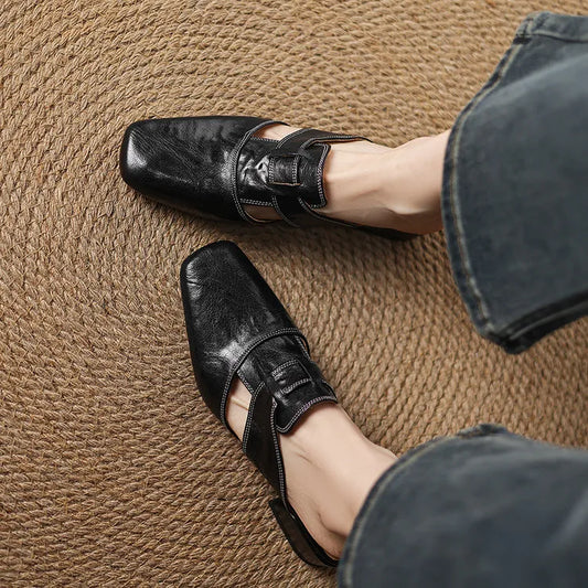 LORÉVA Square Toe Leather Mules