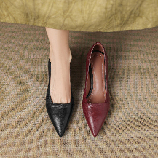LORÉVA Distressed Leather Pointed-Toe Kitten Heel Pumps