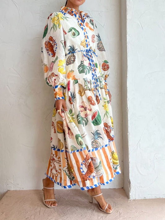 Multi Print Button-Down Midi Dress