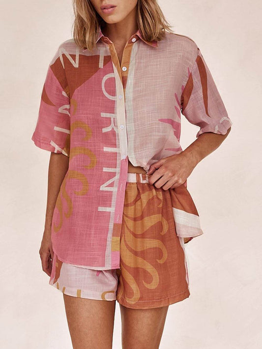 EMIRA Bright Sun Loose Printed Resort Shorts Set