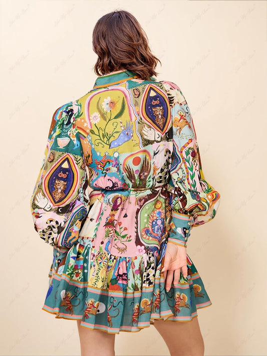 EMIRA Graffiti Print Long Sleeve Mini Dress