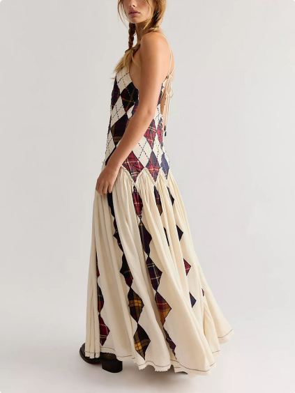 ISADORA Argyle Patchwork Drop-Waist Maxi Dress - Multi