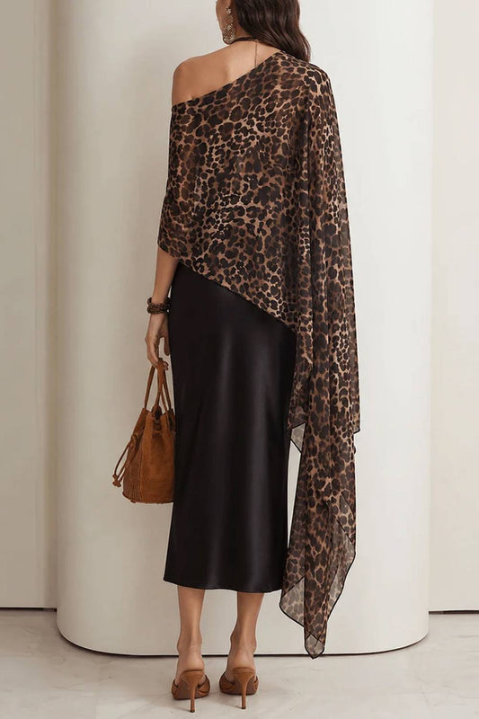 Vintage Leopard Print Contrast Shirt Long Dress