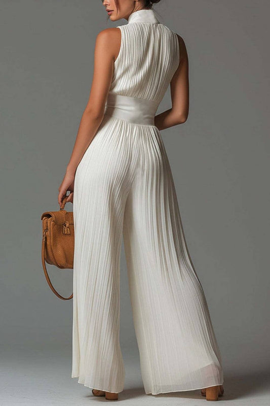 Sleeveless Wide-leg Jumpsuit With Stand Collar And Half Zipper