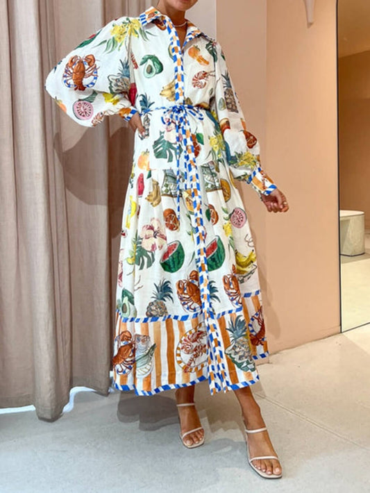 EMIRA Multi Print Button-Down Midi Dress