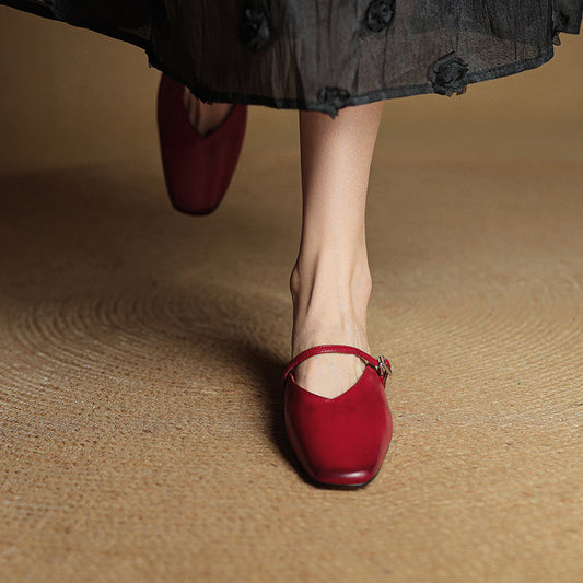 LORÉVA Leather Mary Jane Mules Square Toe