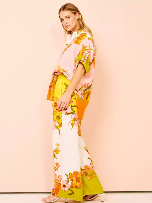 EMIRA Unique Print Elastic Waist Wide Leg Pants Set