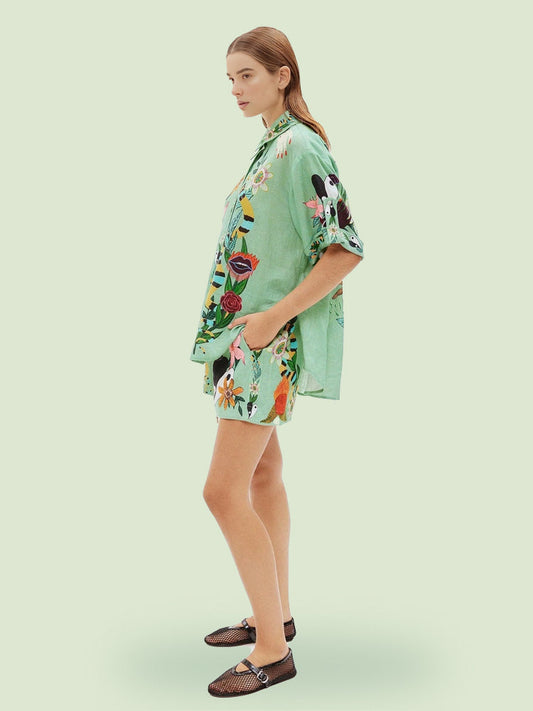 LORÉVA Ethnic Print Loose Shirt and Shorts Set