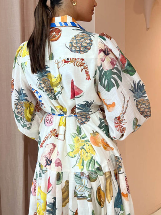 EMIRA Multi Print Button-Down Midi Dress