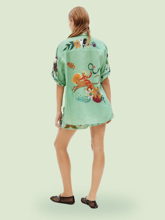LORÉVA Ethnic Print Loose Shirt and Shorts Set