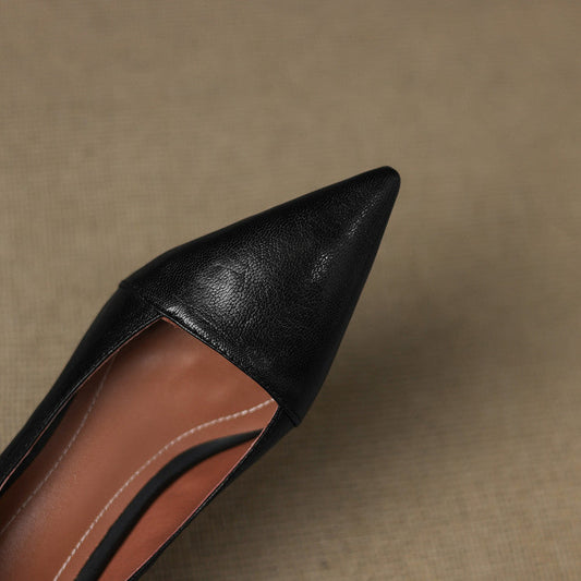 LORÉVA Distressed Leather Pointed-Toe Kitten Heel Pumps