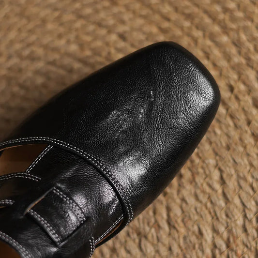 LORÉVA Square Toe Leather Mules