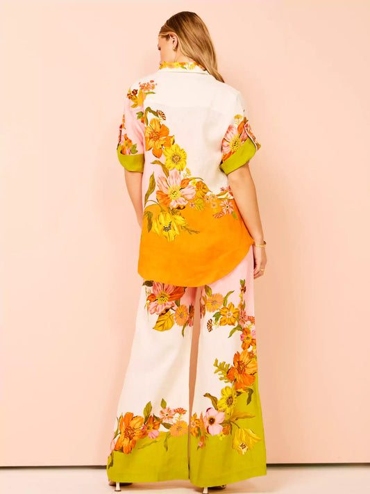 EMIRA Unique Print Elastic Waist Wide Leg Pants Set