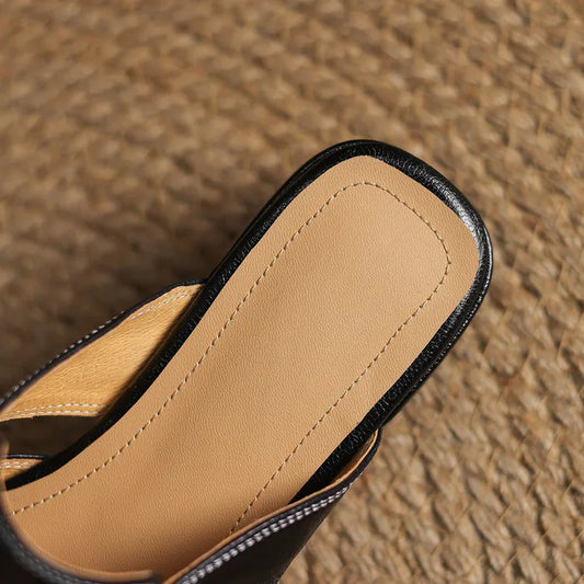 LORÉVA Square Toe Leather Mules
