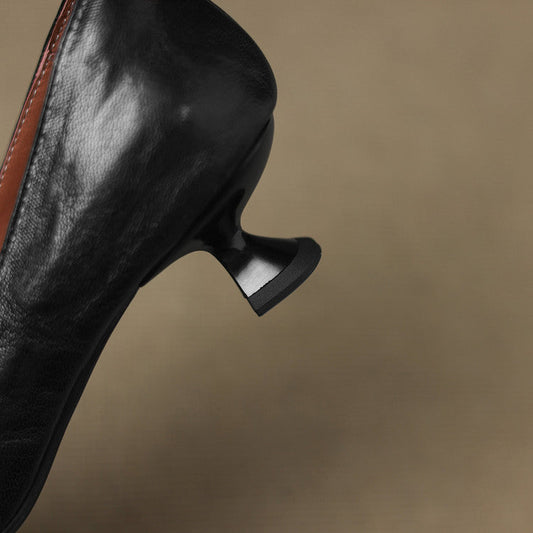 LORÉVA Distressed Leather Pointed-Toe Kitten Heel Pumps