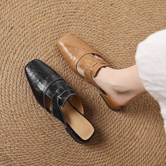 LORÉVA Square Toe Leather Mules