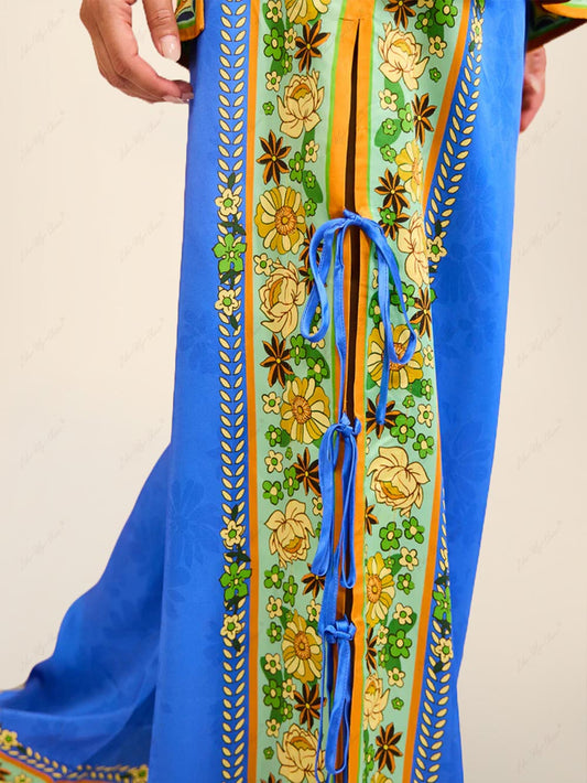 LORÉVA Ornate Mosaic Print Wide Leg Pants Set