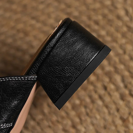 LORÉVA Square Toe Leather Mules