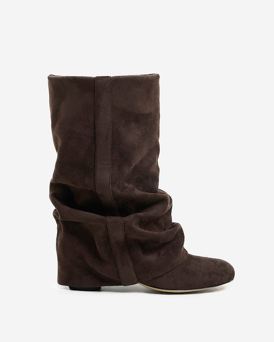 SÉVIGNÉ Slouchy Suede Knee High Boots - Dark Chocolate