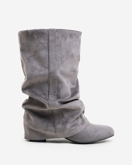 CAPUCINE Slouchy Suede Mid-Calf Boots - Grey