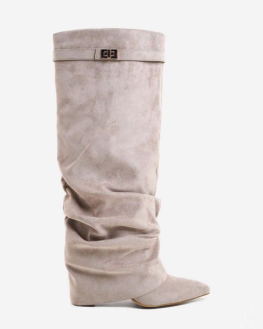 SÉVIGNÉ Slouchy Suede Knee High Boots - Taupe