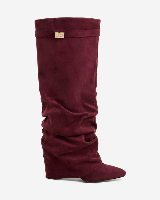 SÉVIGNÉ Slouchy Suede Knee High Boots - Burgundy