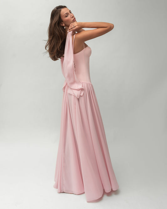 AMELIA Drop Waist Chiffon Maxi Dress - Pink