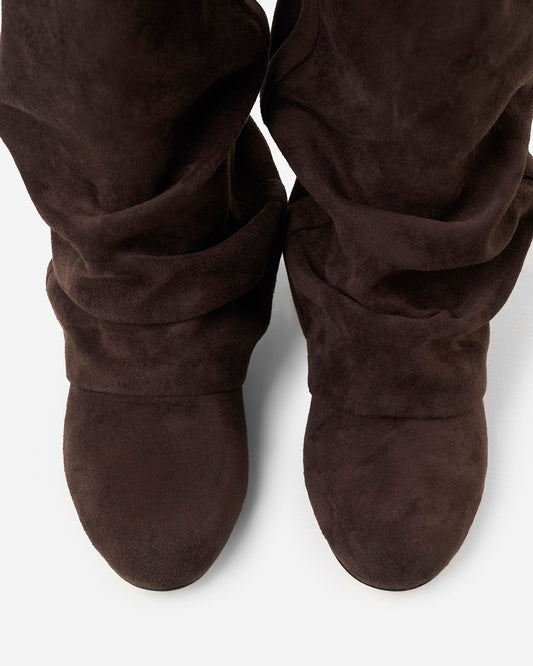 SÉVIGNÉ Slouchy Suede Knee High Boots - Dark Chocolate