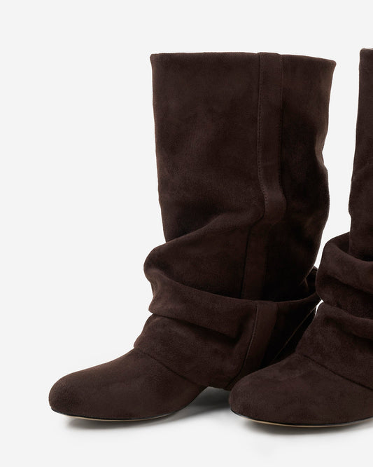 SÉVIGNÉ Slouchy Suede Knee High Boots - Dark Chocolate