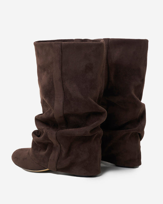 SÉVIGNÉ Slouchy Suede Knee High Boots - Dark Chocolate