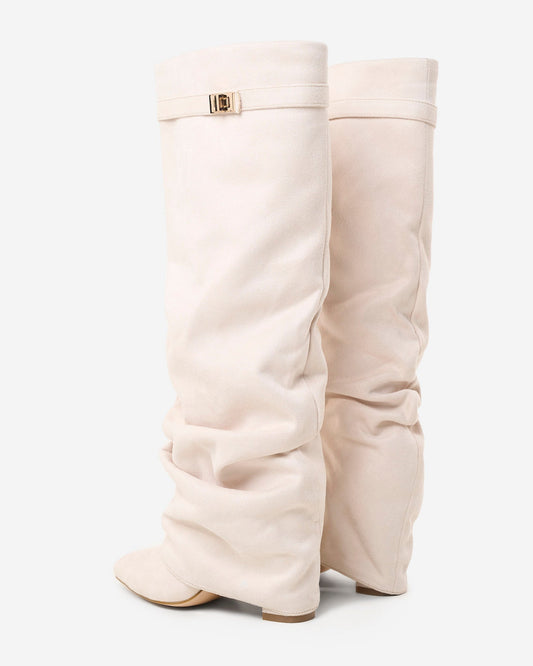 SÉVIGNÉ Slouchy Suede Knee High Boots - Creamy